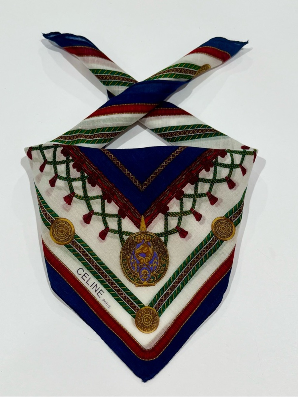 Celine VTG Handkerchiefs Women Mini Scarf Bannada Logo Cotton Pocket Square 18”